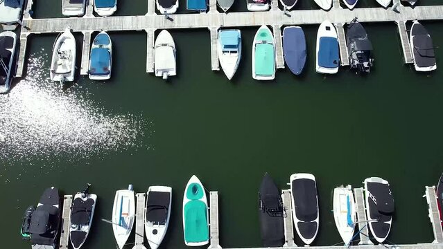Boats Docked at Busy Marina ready to enjoy Summer Day in Ontario, Canada