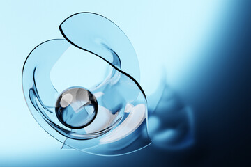 3d illustration  glass volumetric figures of  lighting sphere    on blue   background