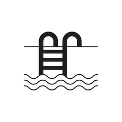 Swimming pool icon in black flat glyph, filled style isolated on white background
