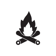 Fire camping icon in black flat glyph, filled style isolated on white background