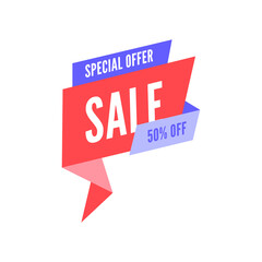 Sale banner design template. Flat origami speech bubble special offer discount vector illustration.