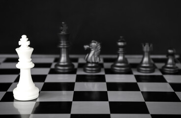 concept chess board game black. planning and decision making business leader concept. Selective focus.