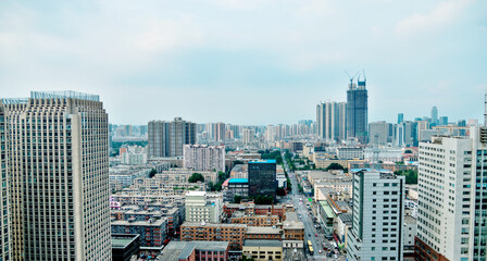 Aerial view of buildings in a Chinese city