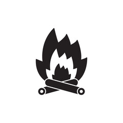 Fire camping icon in black flat glyph, filled style isolated on white background