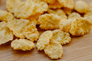 cornflakes on wooden table. healthy food