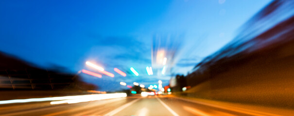 Driving forward motion blur on the night road