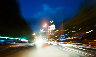 Driving forward motion blur on the night road
