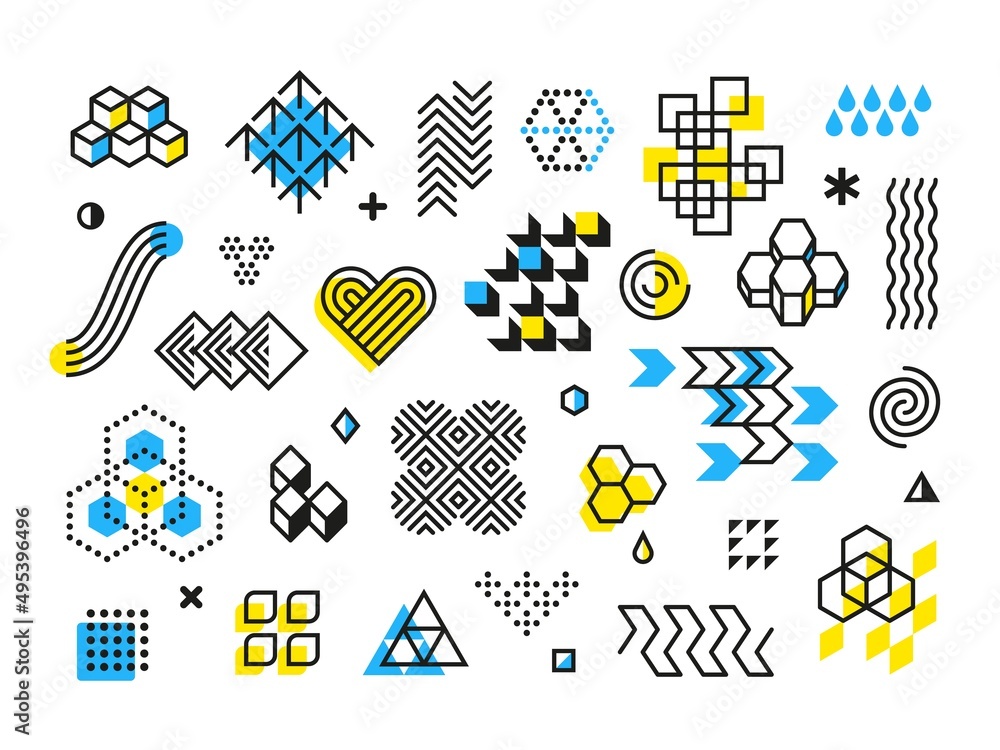 Poster memphis shapes element. design black icon, 90s lines geometry collection. abstract dot and circle fi