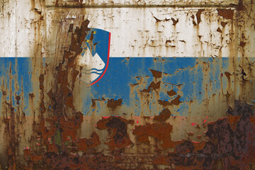 Slovenia Flag on a Dirty Rusty Grunge Metallic Surface
