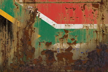 South Africa Flag on a Dirty Rusty Grunge Metallic Surface