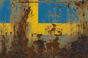 Sweden Flag on a Dirty Rusty Grunge Metallic Surface
