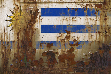 Uruguay Flag on a Dirty Rusty Grunge Metallic Surface