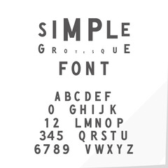 Hand Crafted Modern Font Lettering Named Simple Grotesque - Dark Grey Caps and Numerals on White Natural Paper Effect Background - Typography Design