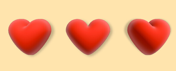 Vector 3d hearts. A set of red three-dimensional hearts in different angles