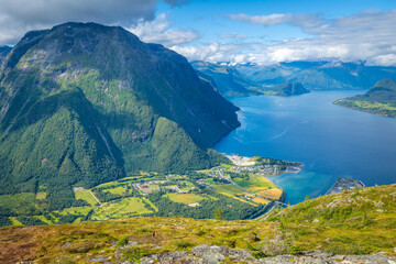 View of Romsdalsfjorden from the top of Eggen. Norway