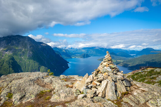 Varde on top of Eggen in &Aring;ndalsnes in Norway Romsdalen, Romsdalsfjorden