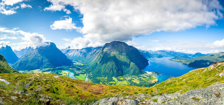 landscape with sky Romsdalsfjorden seen from top of Eggen