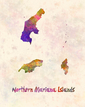 Watercolor Map Northen Mariana Islands