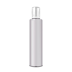 Cosmetic bottle with pump dispenser for foam textures, realistic mockup. Beauty product container with clear cap isolated on white background, vector mock-up. Template for design