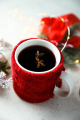 Homemade warming winter drink with spices