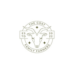 Badge of goat logo in line art style design, goat farm badge logo template, goat logo element inspiration