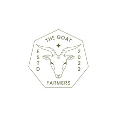 line art of goat logo badge vector illustration design template, goat with badge logo template