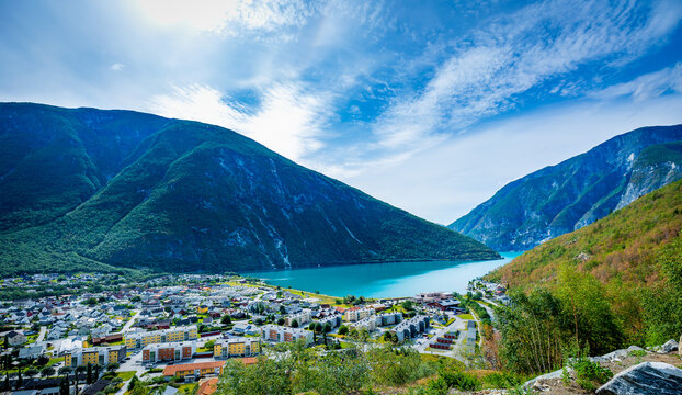 The view of the city of &Oslash;vre &Aring;rdal in Norway