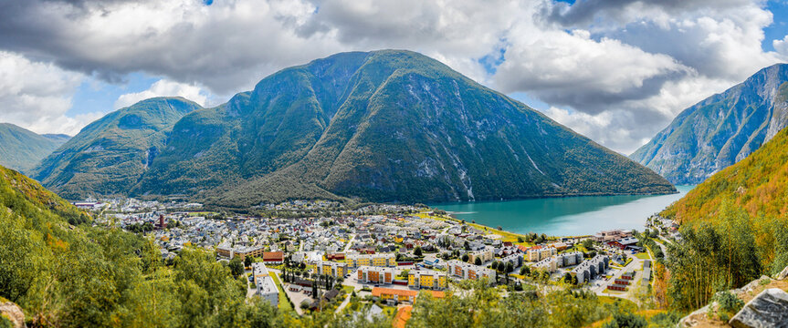The view of the city of &Oslash;vre &Aring;rdal in Norway, Europe