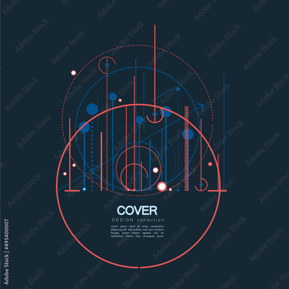 Poster vector circles design connection. graphic abstract technology background. lines connect pattern. dig