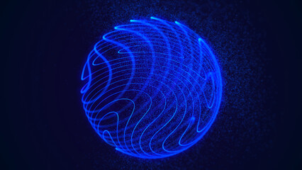 Global network concept. Sphere with twist lines. Wireframe technology sphere. 3d rendering.