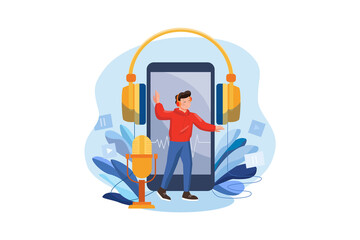 Boy Listening To Trending Podcast Illustration concept
