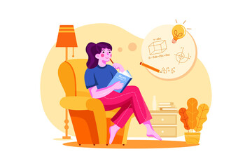 A Woman Reading A Book And Thinking About Formulas