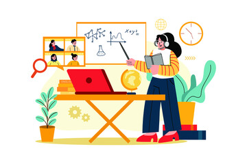 Fototapeta premium Teacher Teaching Remotely Illustration concept