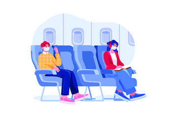 Social Distancing in Flight Seating Illustration concept