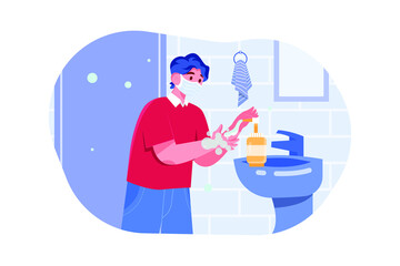 Boy Sanitizes His Hands Illustration concept
