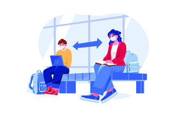 Social Distancing in University Illustration concept