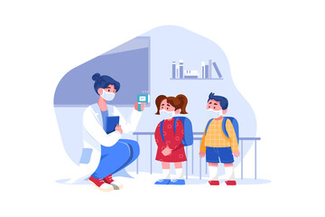 Temperature Checking at School Illustration concept