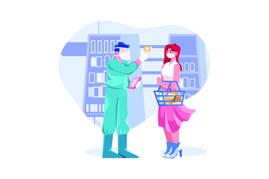 Temperature Checking at The Supermarket Illustration concept
