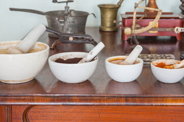 white porcelain mortar and pestle set on the table