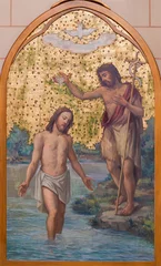Tuinposter BARI, ITALY - MARCH 3, 2022: The fresco of Baptism of Jesus in the  church Chiesa dell Immacolata by Umberto Colona (1956). © Renáta Sedmáková