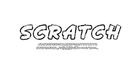 Brush handwritten shabby font, script rough alphabet, cursive grunge made in outlines style, letters and numbers