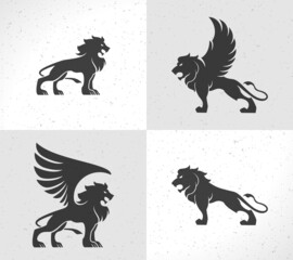 Lion face logo emblem template for business or t-shirt design. Vector vintage design element.