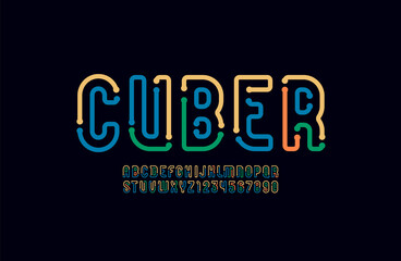 Obraz premium Digital font, tech alphabet, technology letters and numbers made of segments and parts of wire of different colors