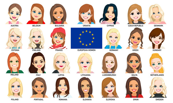 Set face avatar collection of European Women