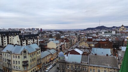 Panoramic view of the old city, ukraine, lviv, buildings, landmark. a photo