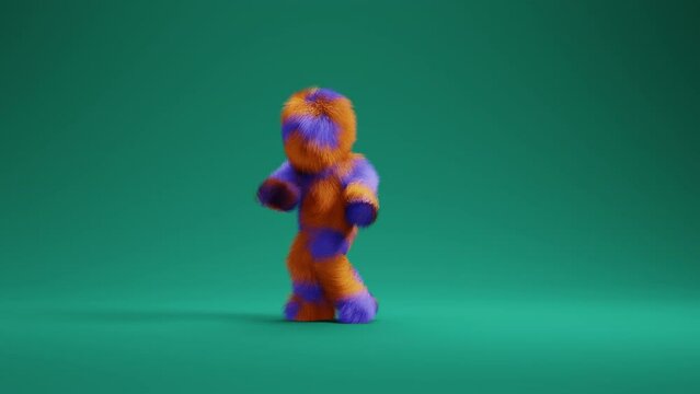 Cute furry 3D character dancing. Fur mascot dance animation.