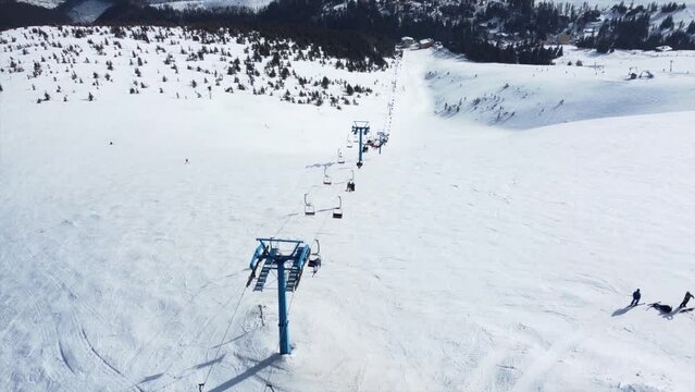 Winter Mountain Dragobrat. Aerial View. Carpatian Lift