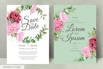 Watercolor Floral Wreath Wedding Invitation Card Template with Realistic Flower and Leaves