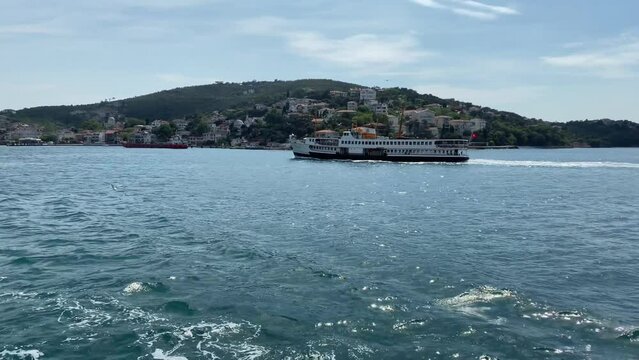 Seagulls accompany the ferry in the Sea of Marmara near Adalar archipelago also known as Prince's Islands in Turkey
