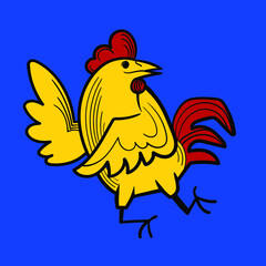 Chicken, rooster, hen cartoon drawing vector illustration.